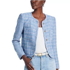 NWT DEREK LAM 10 CROSBY Emilia Tweed Cropped Jacket Cobalt 2 XS blue blazer